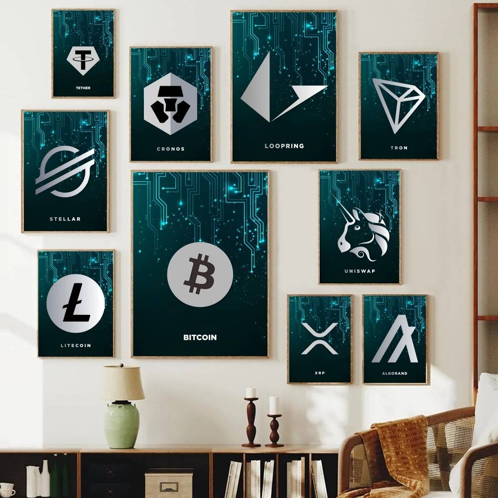 Office Tech Decor - Teknoloji Devresi Kripto Sembolü Posteri Dijital