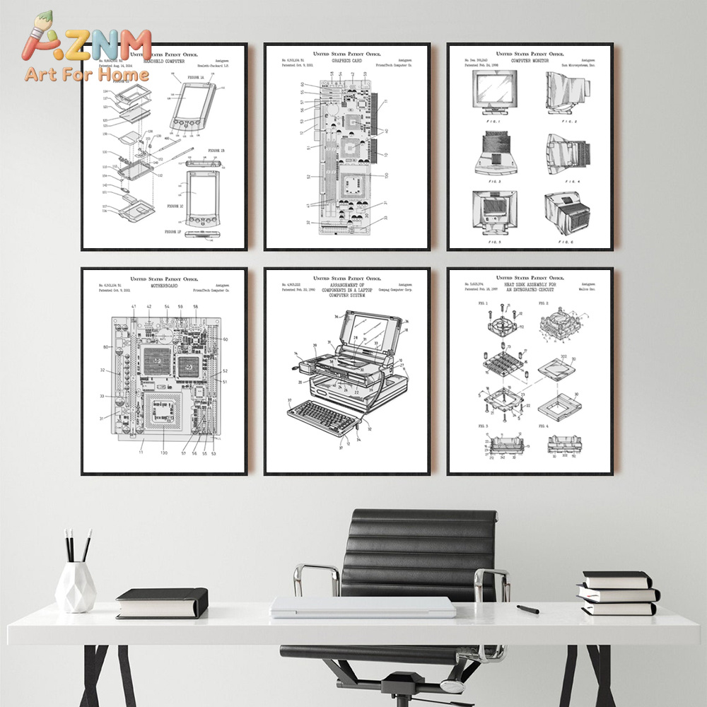 Tech Office Wall Decor - AZNM Bilgisayar Anakartı Patent Kanvas Tablo